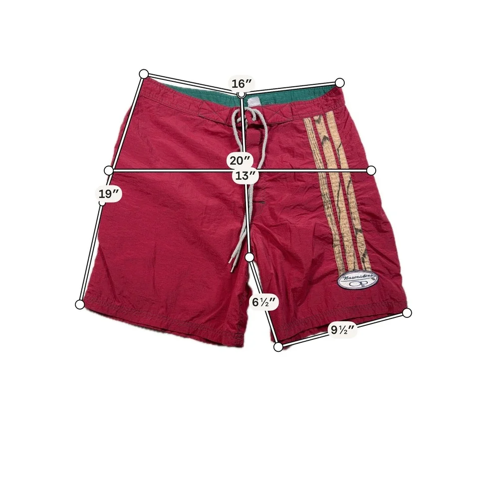 Vintage Ocean Pacific Board Shorts Mens 32 Red Noseriders Nylon Surf Trunks 90s
